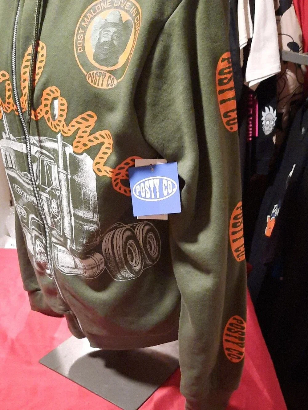 Post Malone Olive Green Graphic Zip Hoodie Jacket